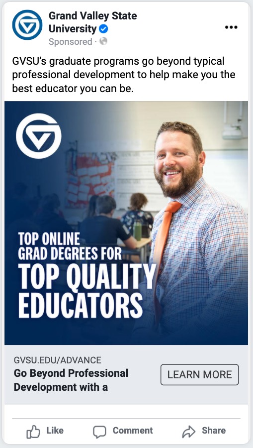 Top Online Grad Degrees for Top Quality Educators Facebook Ad Preview